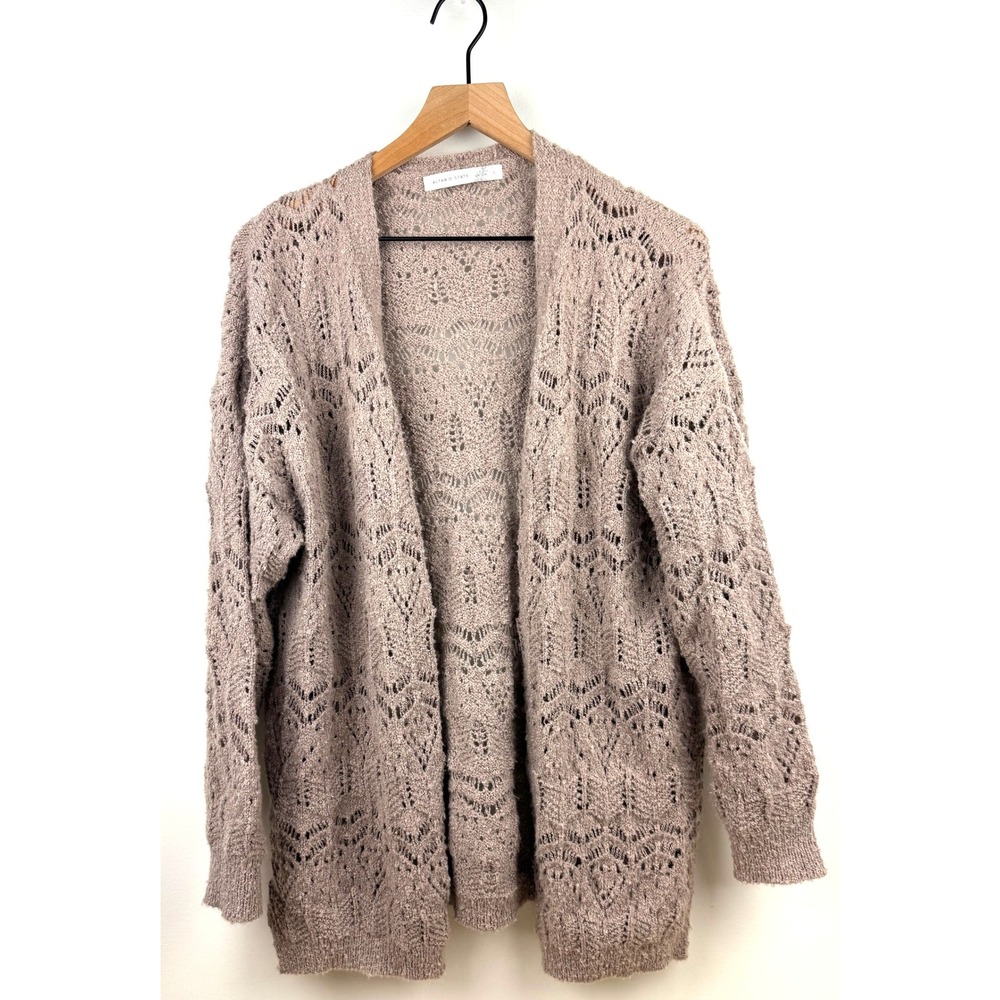 Altar'd State Open Front Crochet Knit Cardigan‎ Sweater Size S Beige